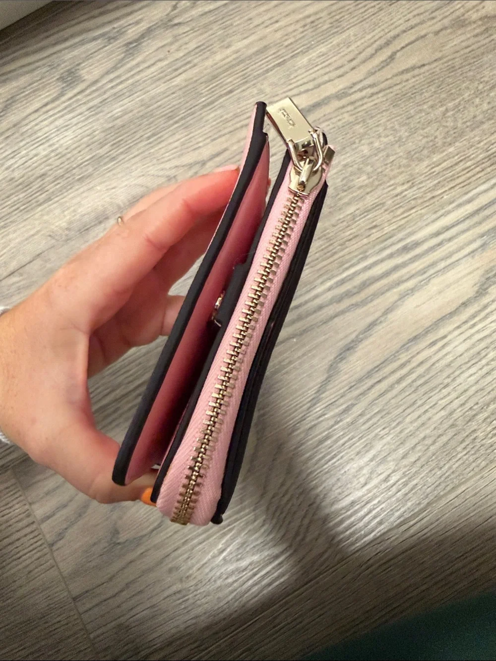 kate spade Pink Compact Zip Wallet with Gold Logo